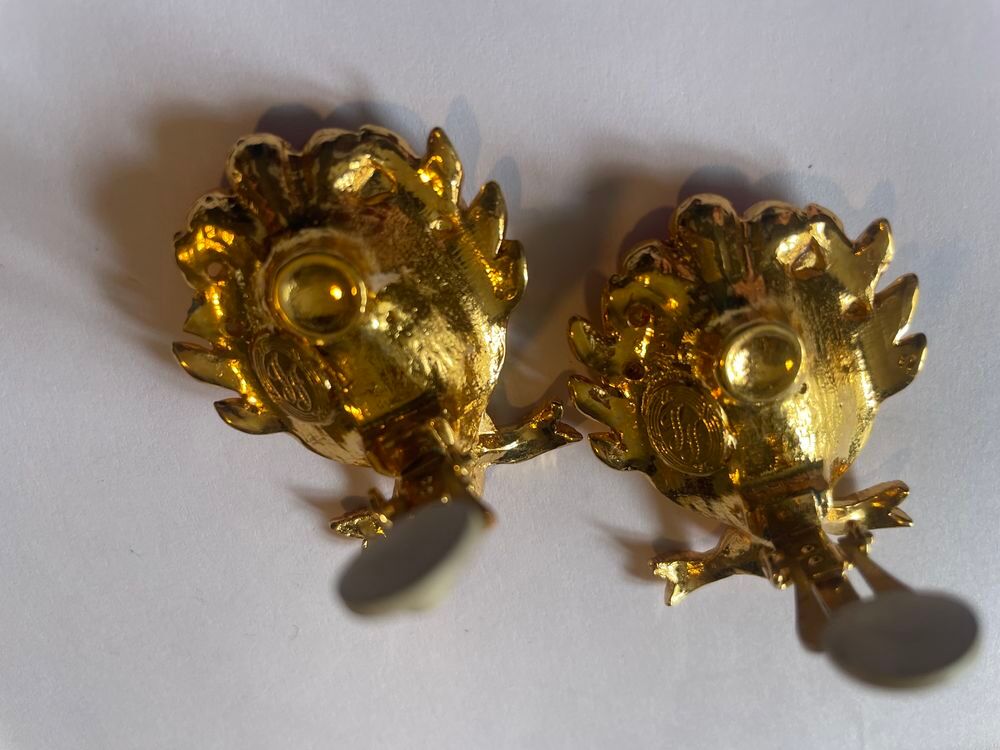 BO Boucles d'Oreilles laurier dor&eacute;e strass rose I.FRESSANGE Bijoux et montres
