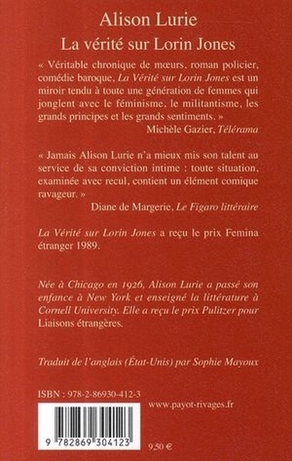 La v&eacute;rit&eacute; sur Lorin Jones- Alison Lurie Livres et BD