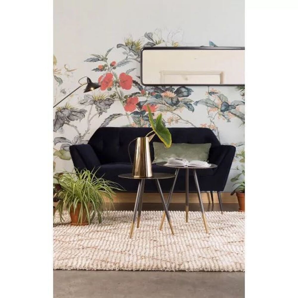 Salon avec 2 Canap&eacute; 2 places en velours bleu + 2 fauteuils et une table basse Meubles