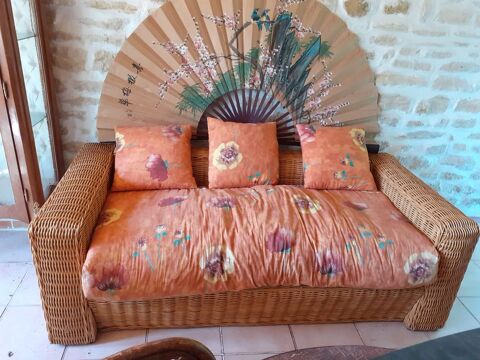 CANAP. EN ROTIN ET TISSU. 3 PLACES. 80 Prmery (58)