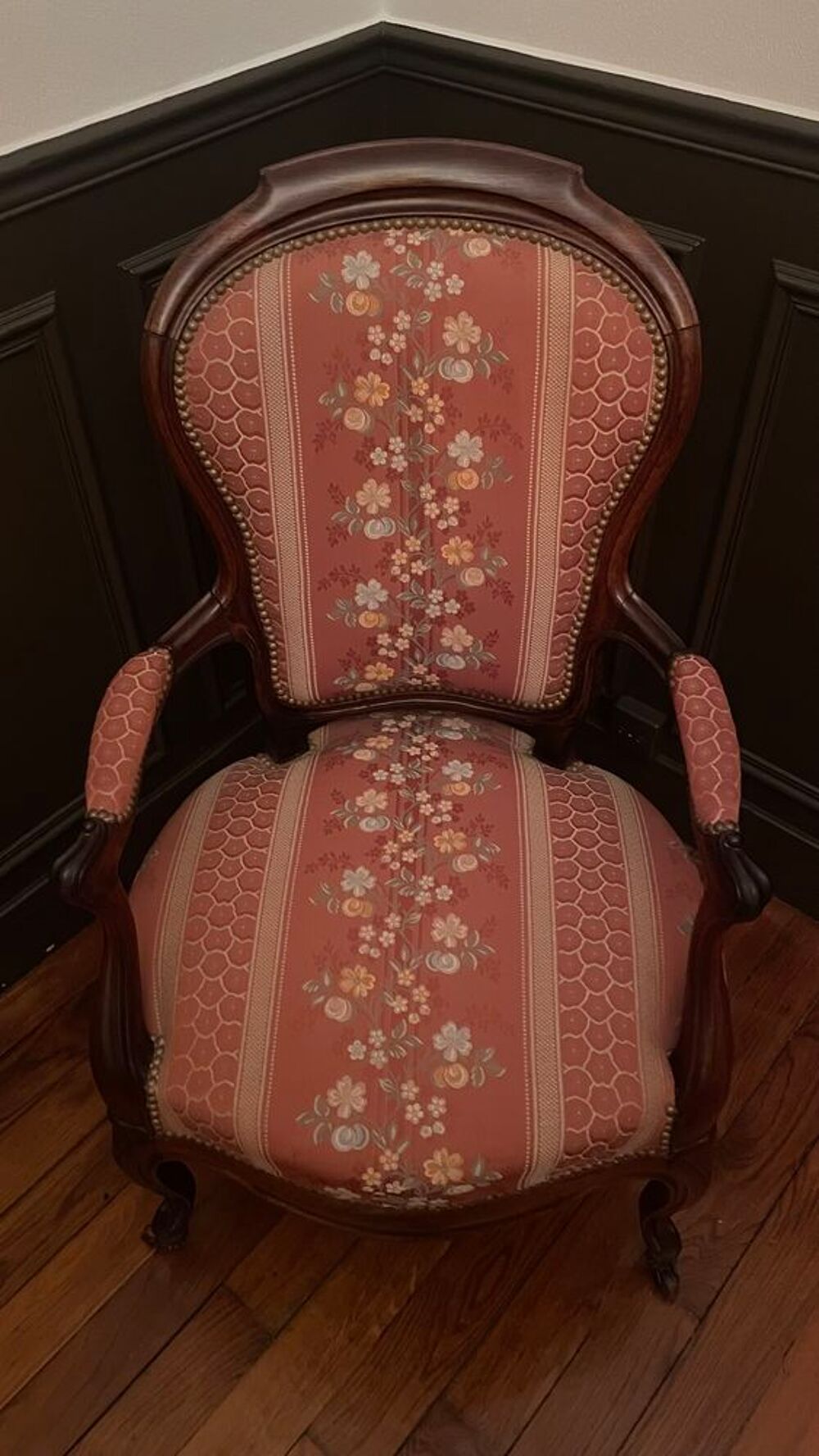 1 Fauteuil de salon bois rev&ecirc;tement tissu Meubles