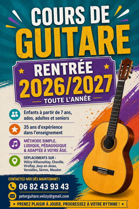 Cours de guitare &agrave; domicile d&egrave;s 7 ans
RENTR&Eacute;E 2026/2027 0 78140 V�lizy-villacoublay