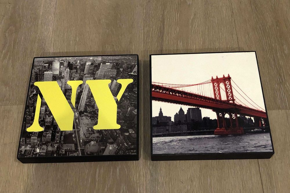 2 cadres Pont de Manhattan et vue a&eacute;rienne de New York Décoration