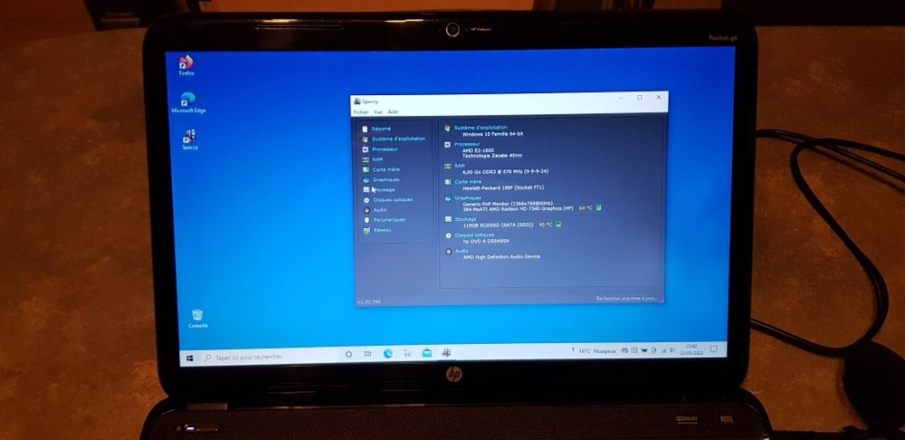 PC portable HP G6 2330sf, 15.6", SSD, Windows 10, batterie neuve Matériel informatique