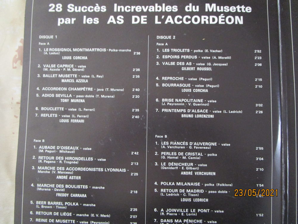 double album vinyles "28 succ&egrave;s des as de l'accord&eacute;on" CD et vinyles