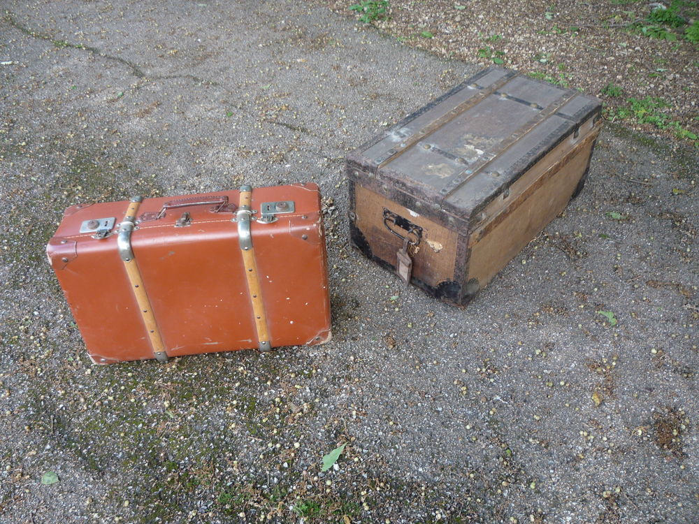 Ancienne Valise de Voyage en Carton Cercl&eacute;e Bois/malle Meubles