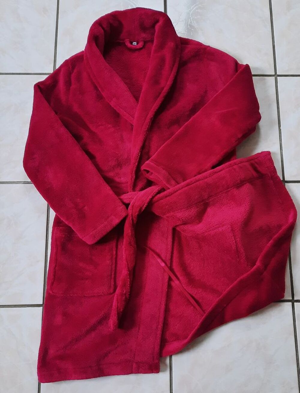 Peignoir polaire doux rouge cerise L 92 cm T 38 - 40 Vtements
