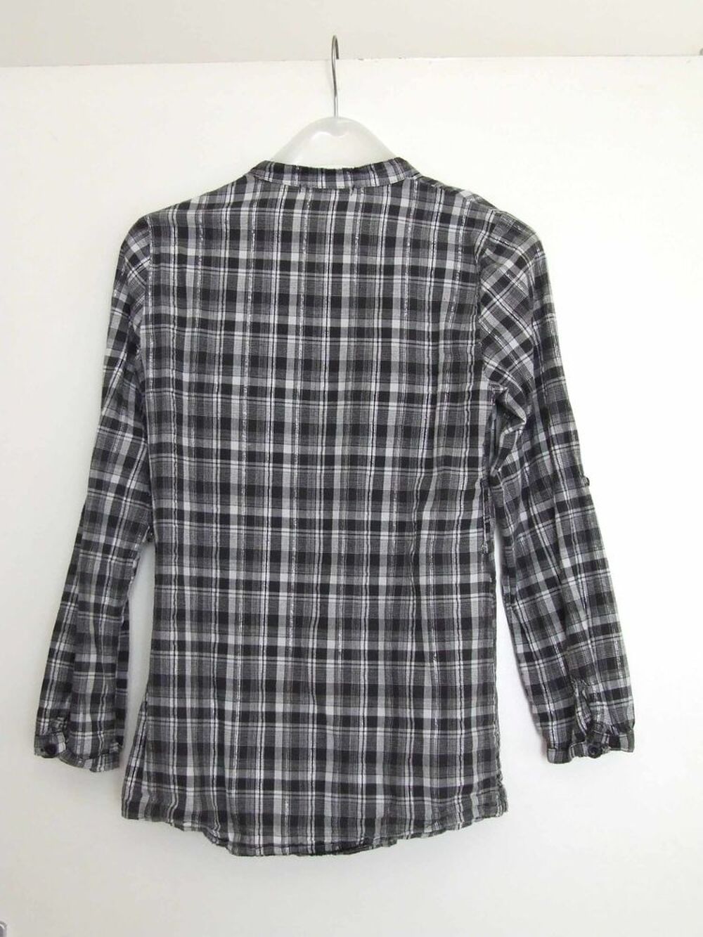 Chemise manche longue &agrave; motif tartan grise, MIM, T. 38, TBE Vêtements