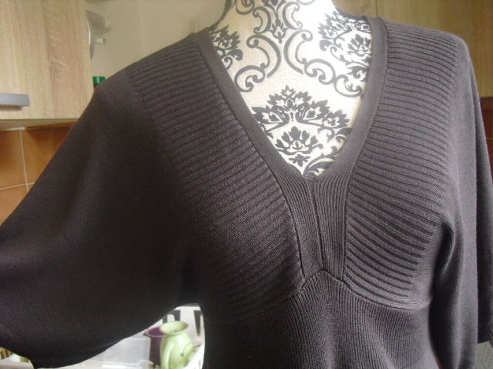 PULL marron mailles fines motifs manches larges NEUF CAMAIEU Vtements