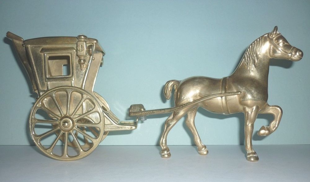 CHEVAL et CAL&Egrave;CHE - Laiton - L=32cm H=15cm - Vintage ann&eacute;es Décoration