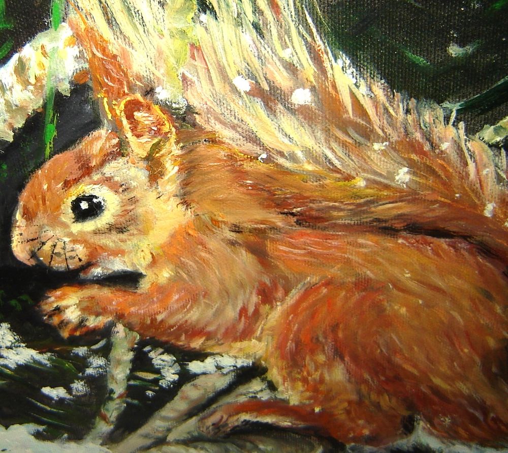 Tableau peinture ancienne &eacute;cureuil roux Décoration