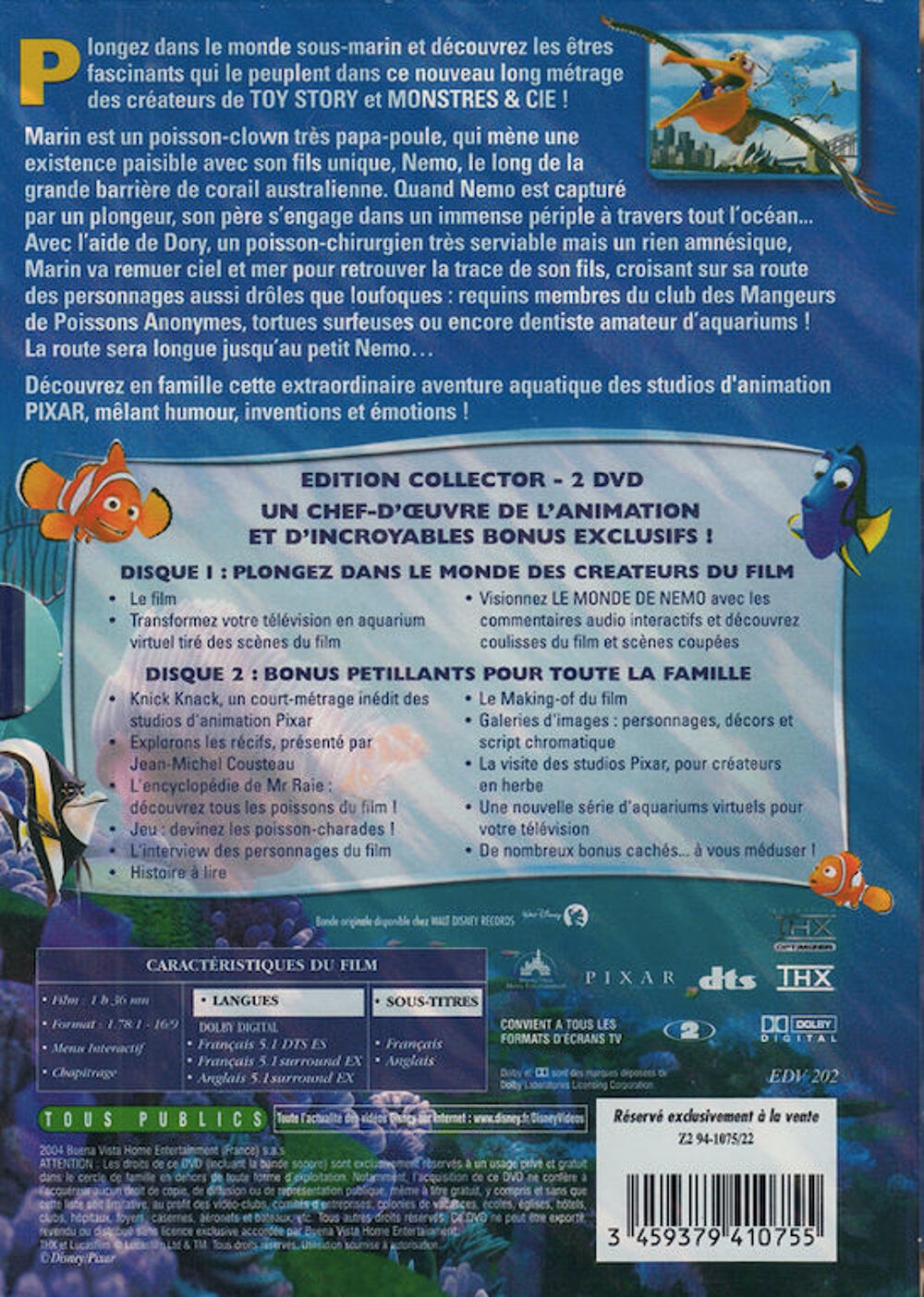 DVD Monde De Nemo Walt Disney - Edit Collector - Double DVD DVD et blu-ray