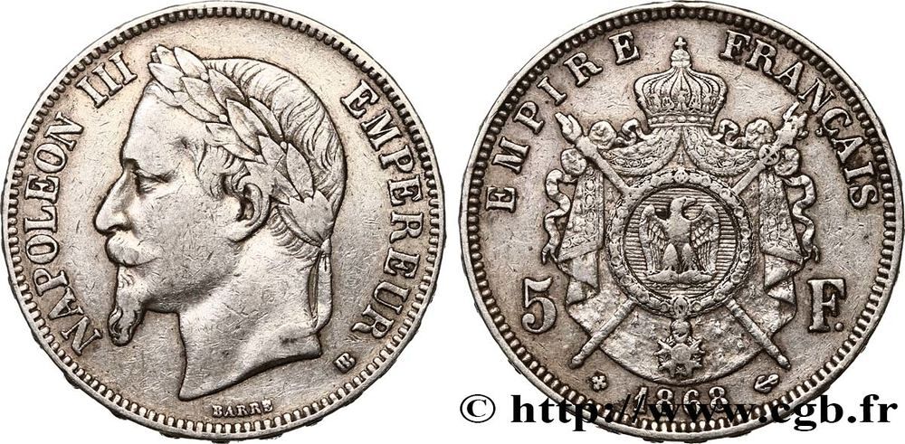 F.331-13 : Pi&egrave;ce Napol&eacute;on III argent 5 Francs 1868 