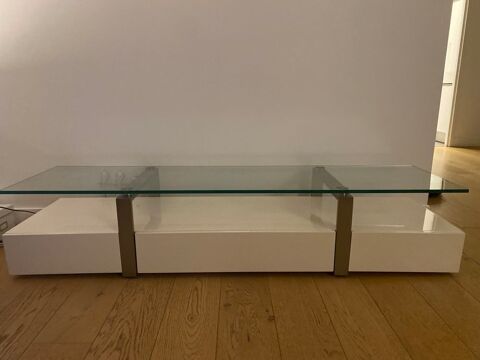 Meuble TV au design moderne, en blanc laqu� et verre 60 Meudon (92)