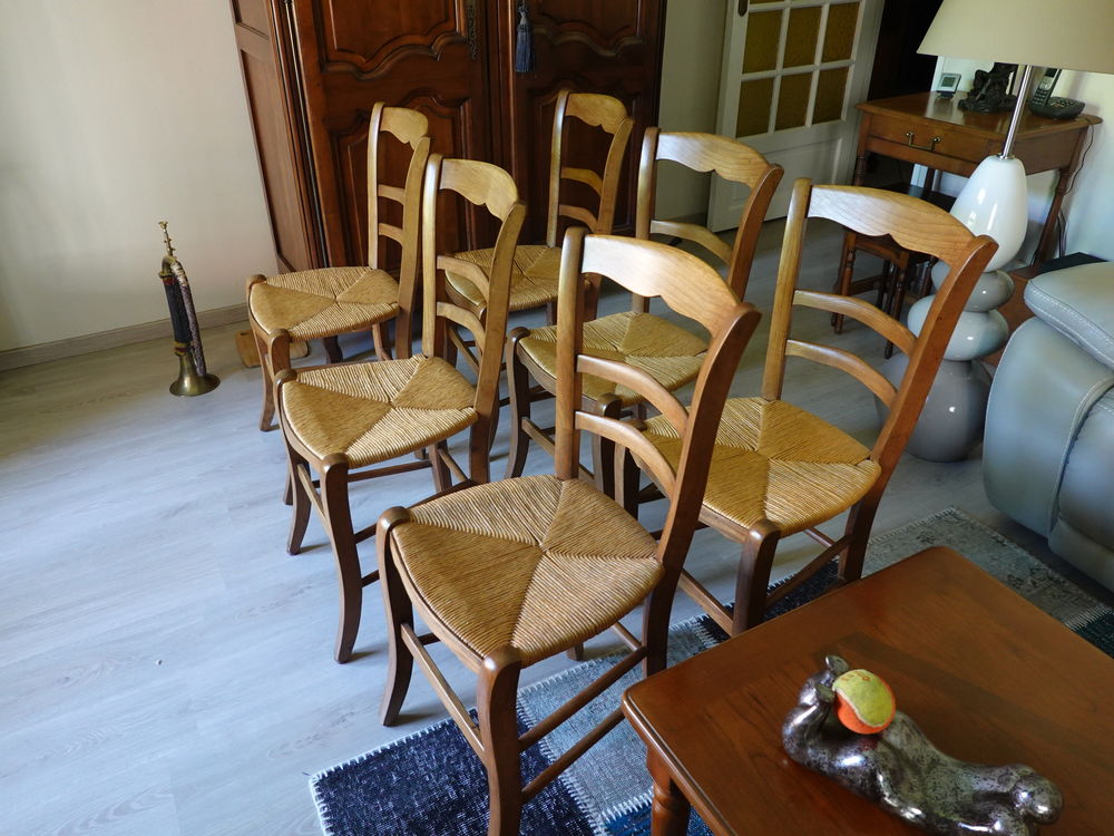 6 chaises h&ecirc;tre paill&eacute;es Meubles