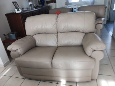 Canap� 2 pl + 2 fauteuuils en cuir beige excellent �tat 600 Charleville Mezieres (08)