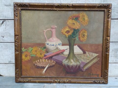 Tableau Nature morte Sign� D. Henry 89 Loches (37)