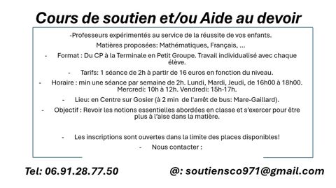 Cours de Soutien Scolaire / Aide au devoir 0 97190 Le gosier
