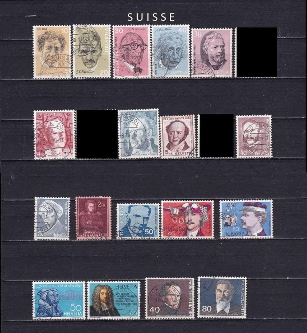 18 timbres de SUISSE sur les PERSONNALITES 