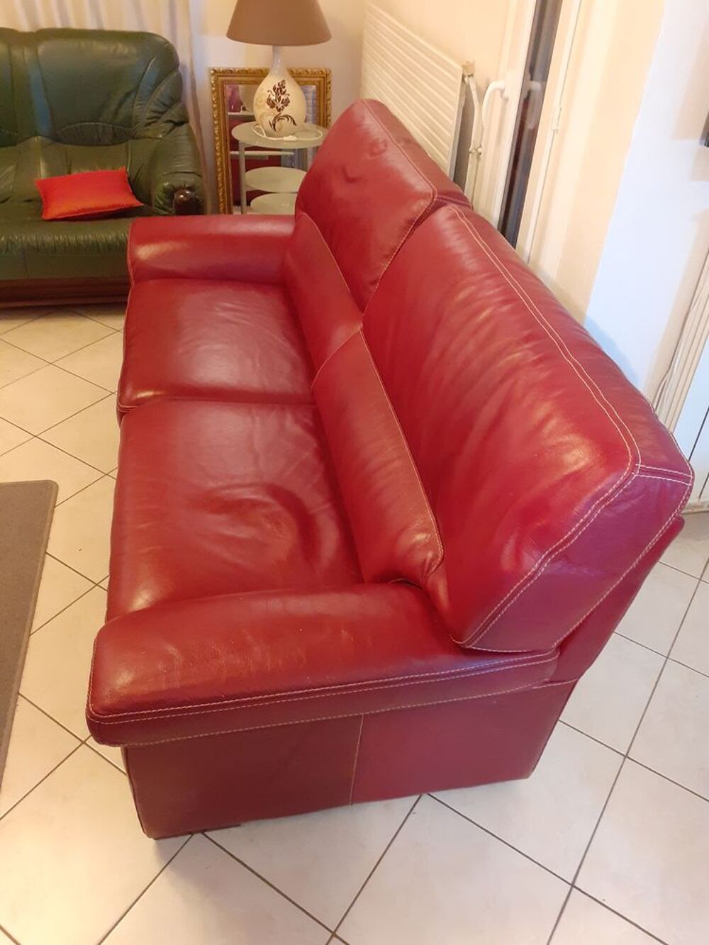 Canap&eacute; fixe Cuir pleine fleur Rouge 500€ Meubles
