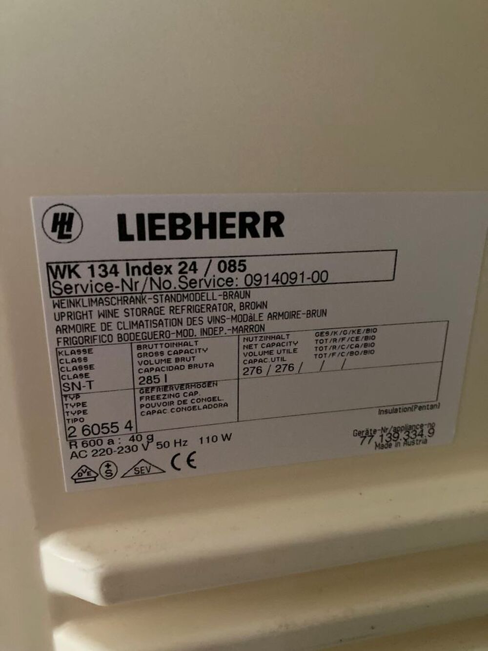 Cave &agrave; vin LIEBHERR , Electroménager