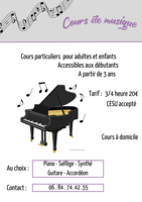   Cours de musiques,Solfége,Piano,Accordéon,Synté,Guitare 