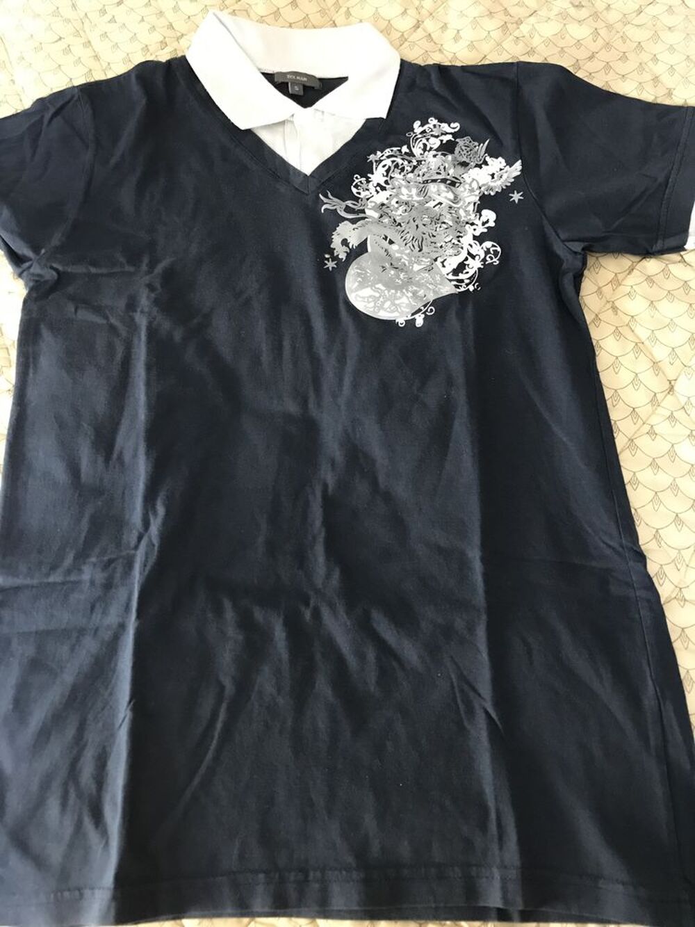 POLO MARINE Col blanc Taille S TEX MAN Vêtements