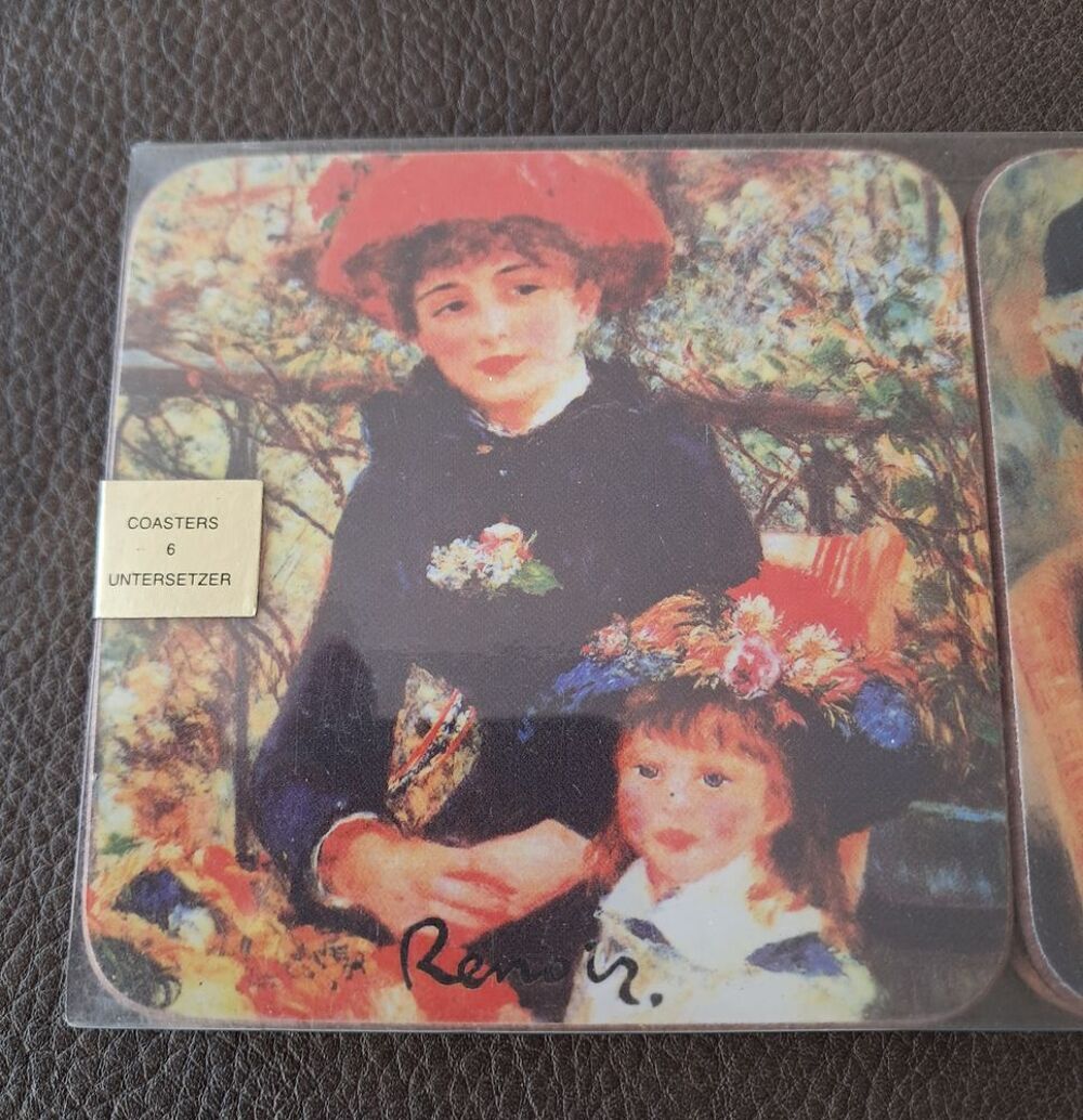 lot de 6 dessous de verre en li&egrave;ge illustr&eacute; par Renoir Cuisine