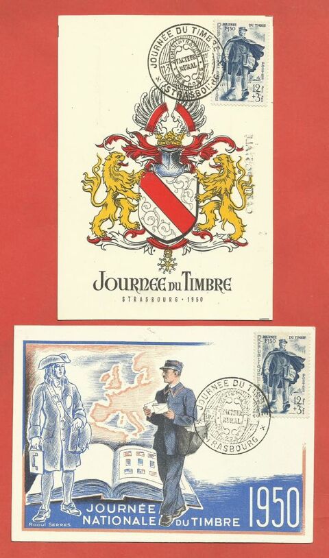 lot 2 cartes journée du timbre facteur rural strasbourg 1950 8 Saint-Amand-Montrond (18)