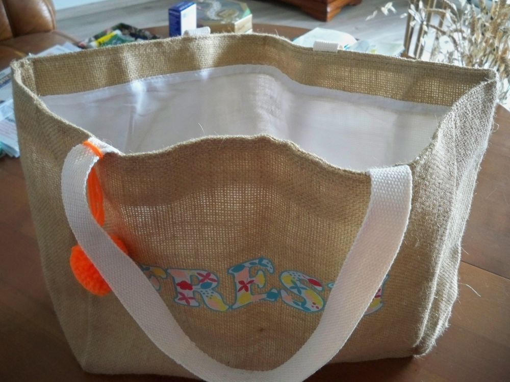 Sac cabas en jute, avec doublure, JAMAIS SERVIE Maroquinerie