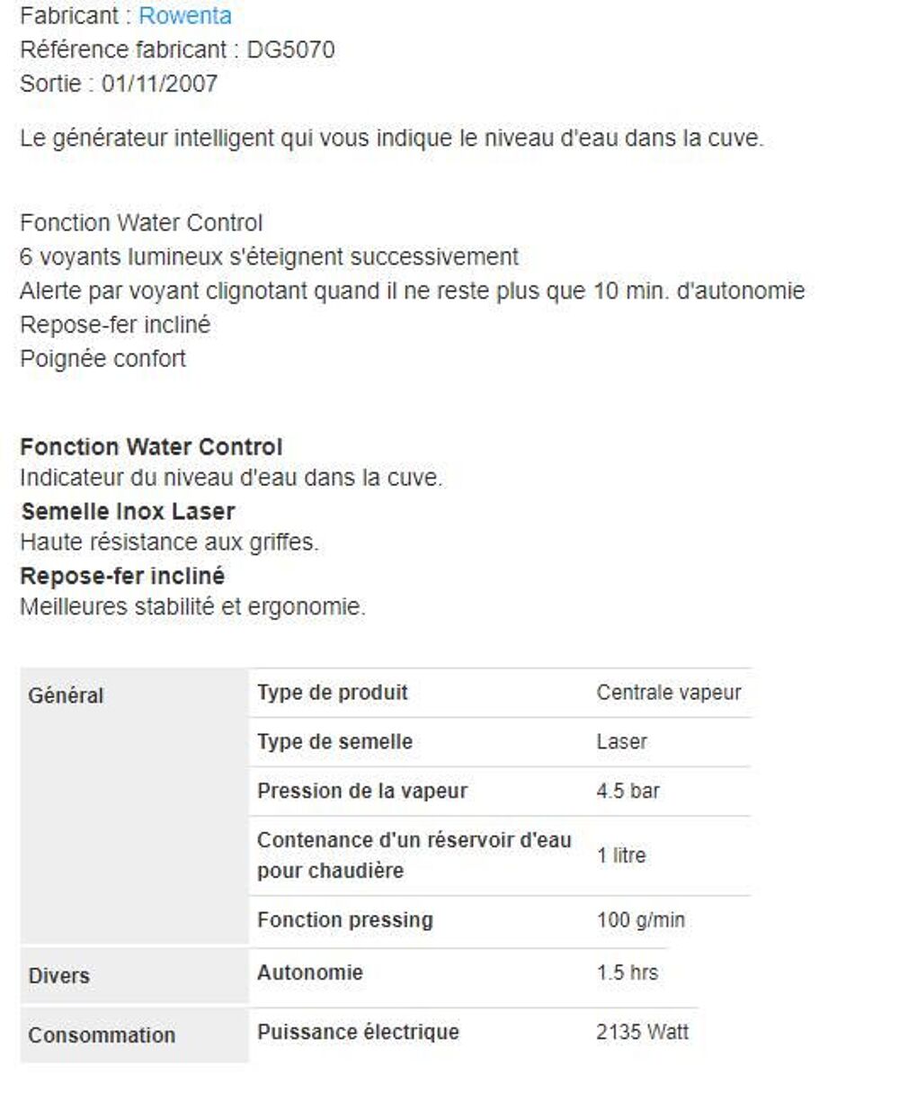CENTRALE VAPEUR ROWENTA DG5070 Electroménager