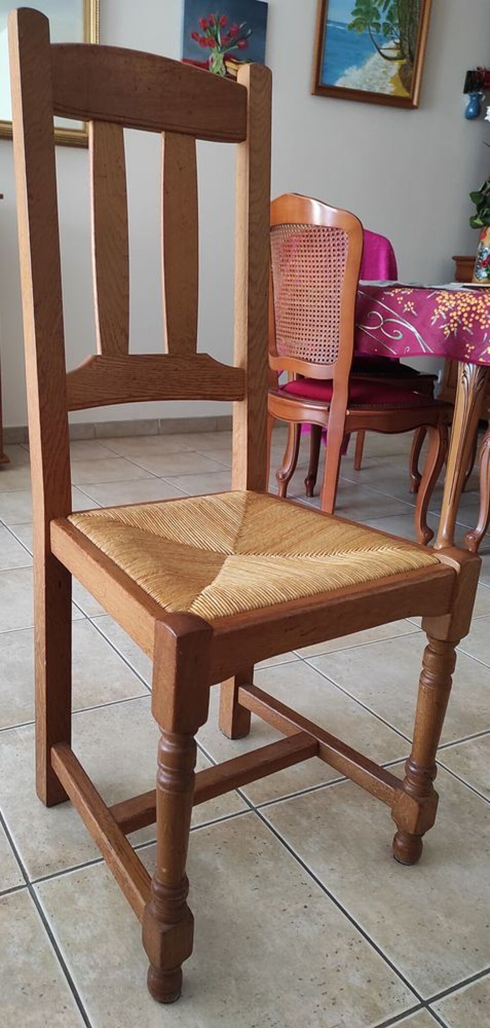 4 Chaises bois assises paille Meubles