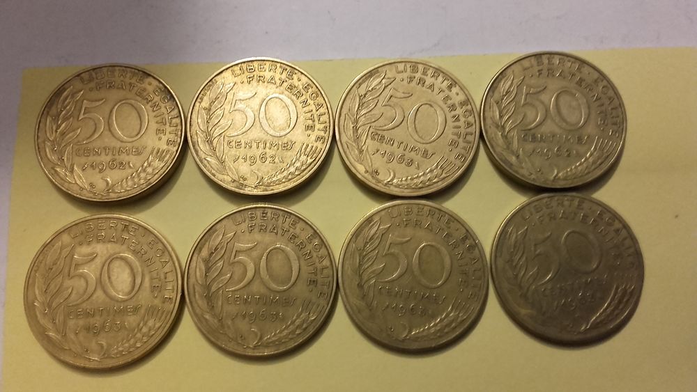 Lot de 8 pi&egrave;ces de 50 Centimes Marianne . 