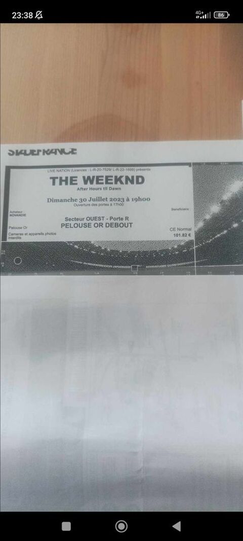 Place de concert the weeknd a paris le 30 juillet 2023 250 Lottinghen (62)