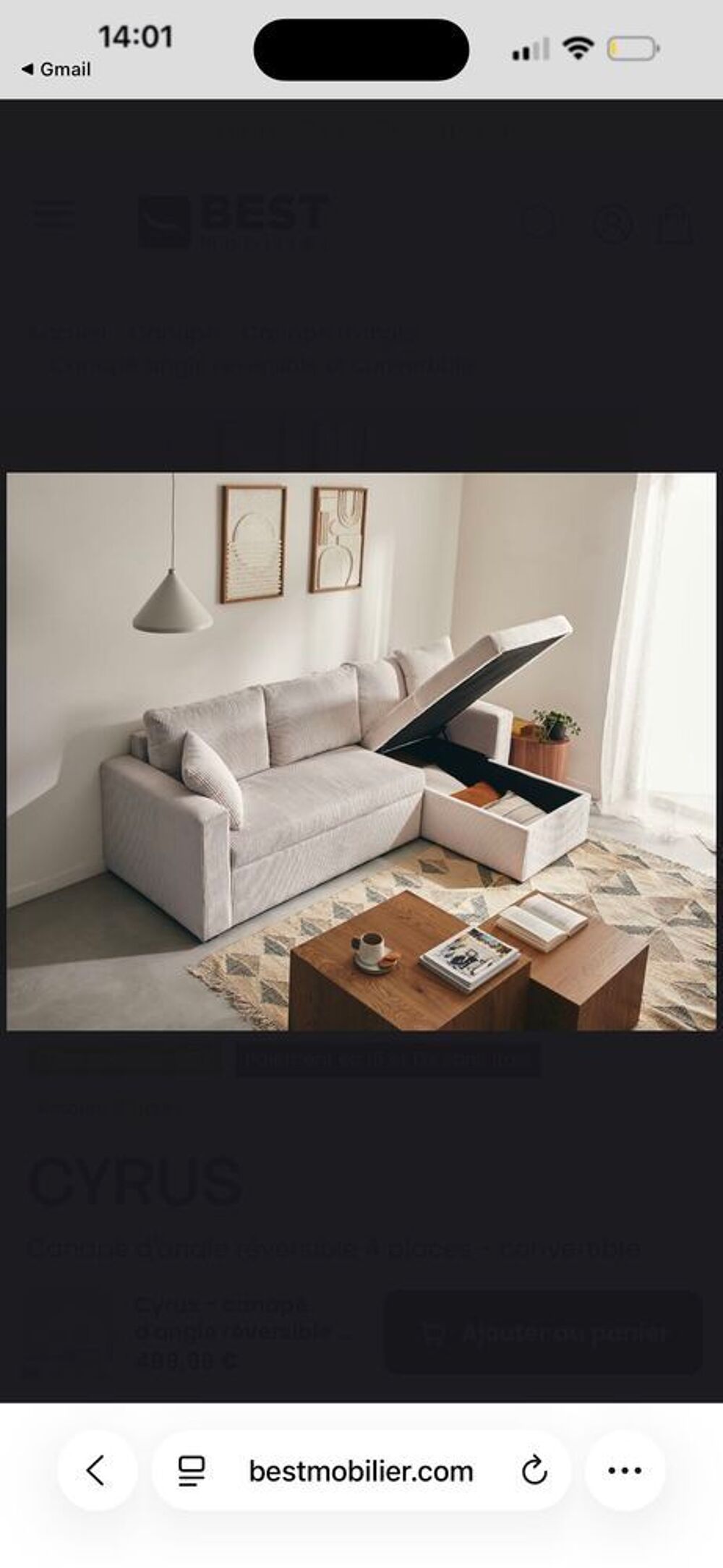 canap&eacute; d'angle beige c&ocirc;tel&eacute; Meubles