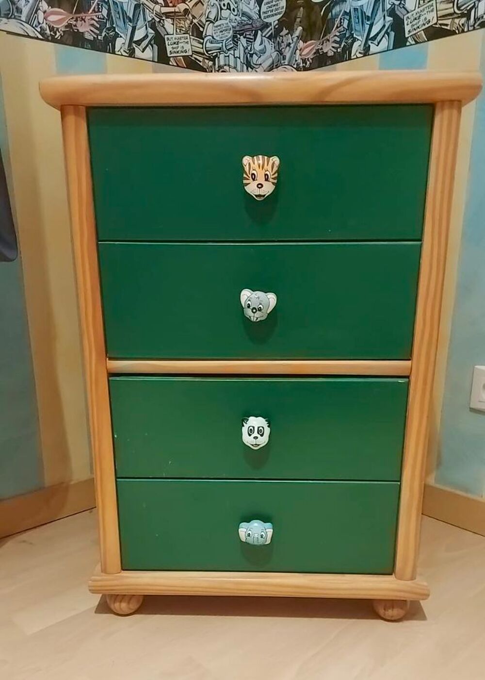 Commode enfant bois ? 4 tiroirs d&eacute;cor animalier ? 50&times;40&times;72 c Meubles