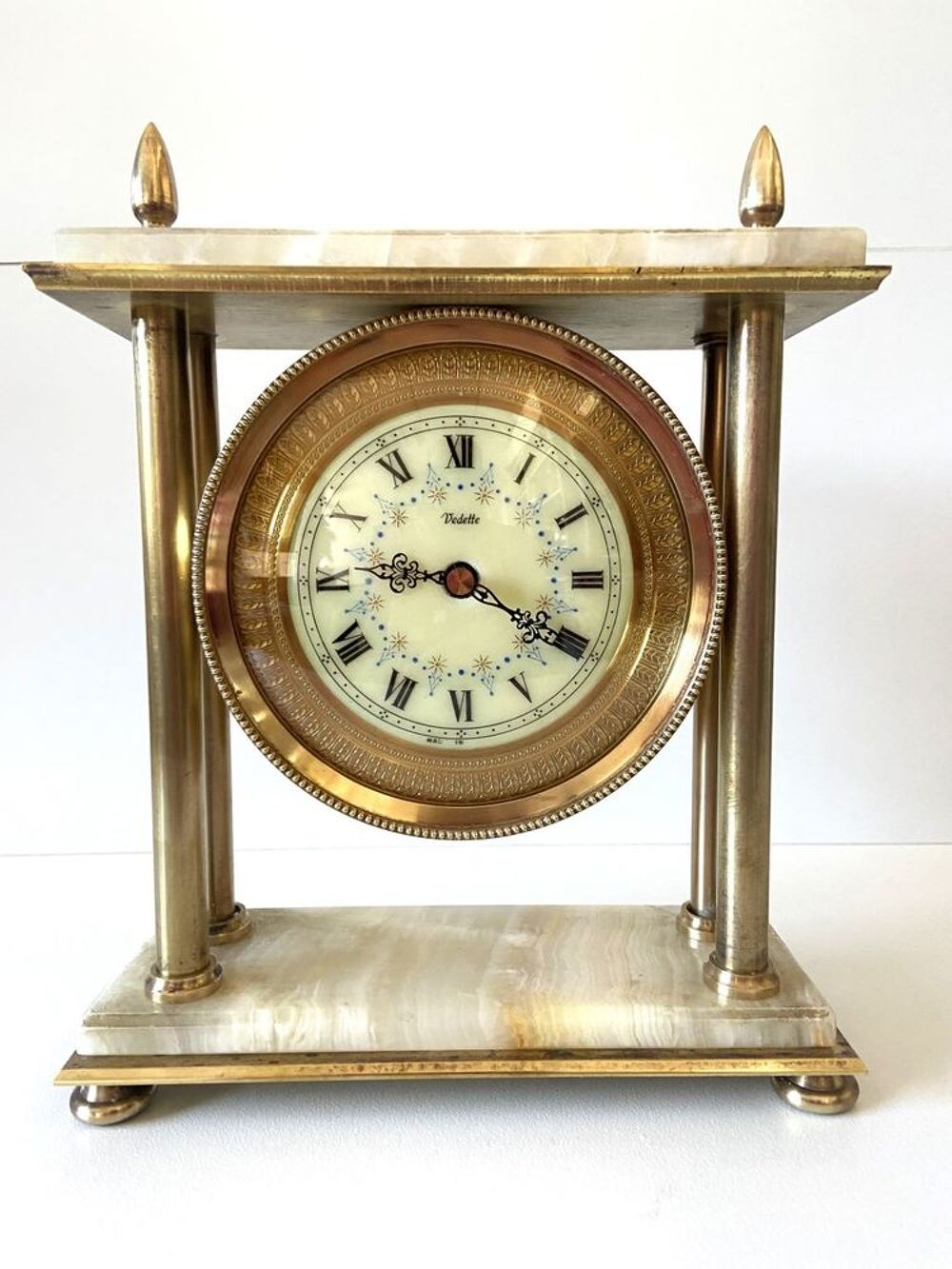 Vintage Pendulette Pendule Horloge Portique VEDETTE Marbre 