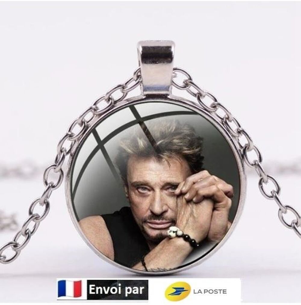Collier Hommage avec pendentif rond Johnny Hallyday Bijoux et montres
