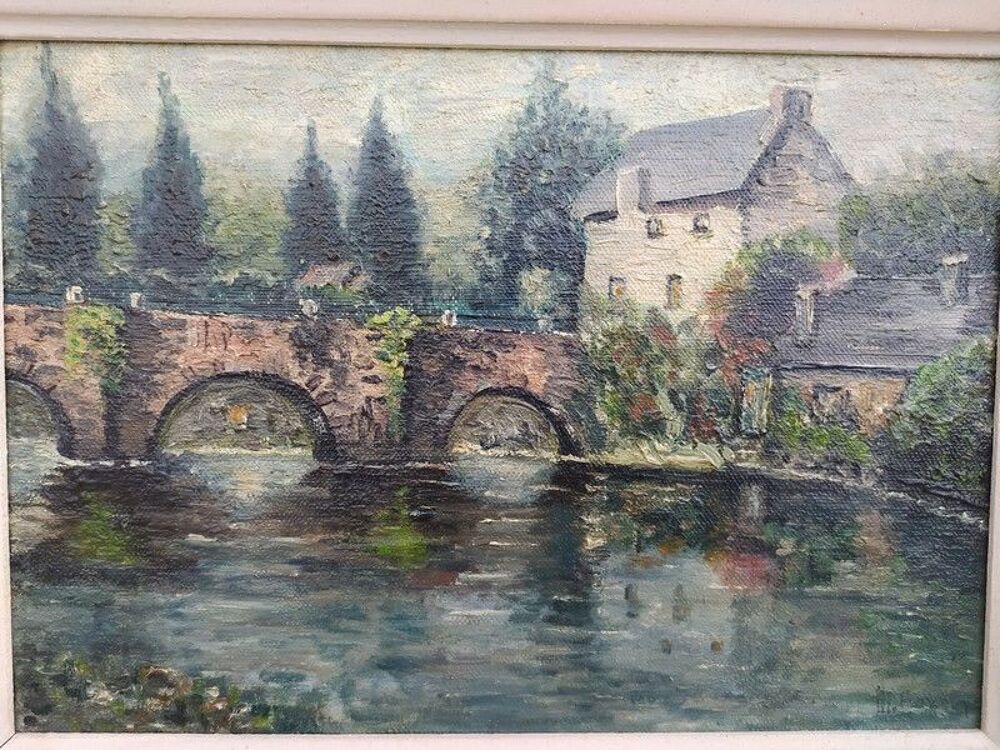 Tableau Pont Fleuri &agrave; Quimperl&eacute; Sign&eacute; M. Fazan 