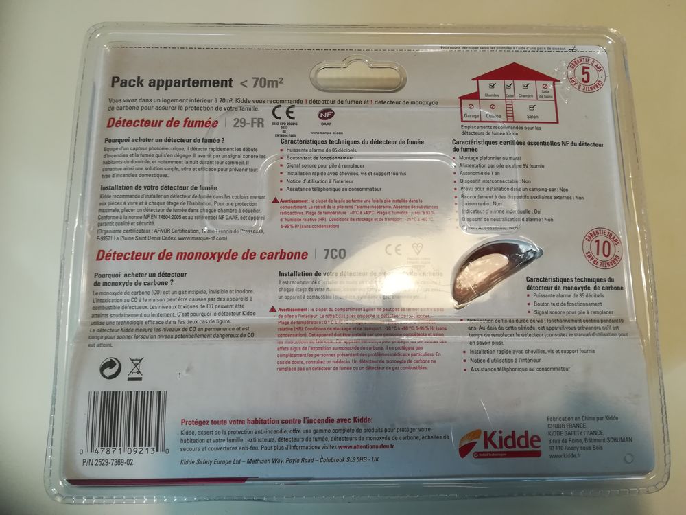 detecteur de fum&eacute;e +monoxyde de carbone piles incluses Bricolage