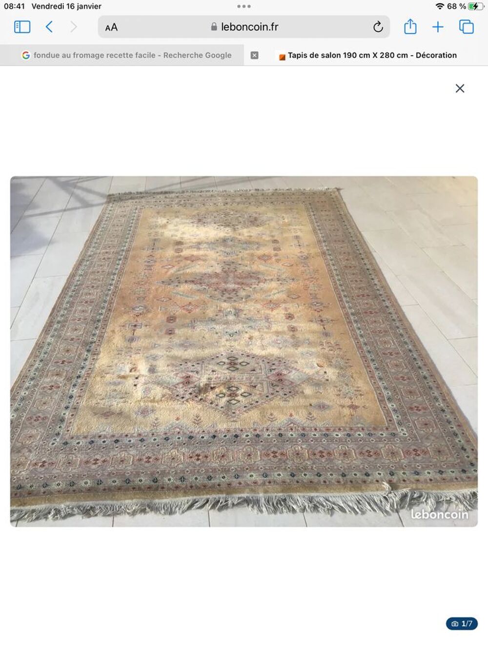 Tapis de salon 190 cm X 280 cm laine/soie Décoration