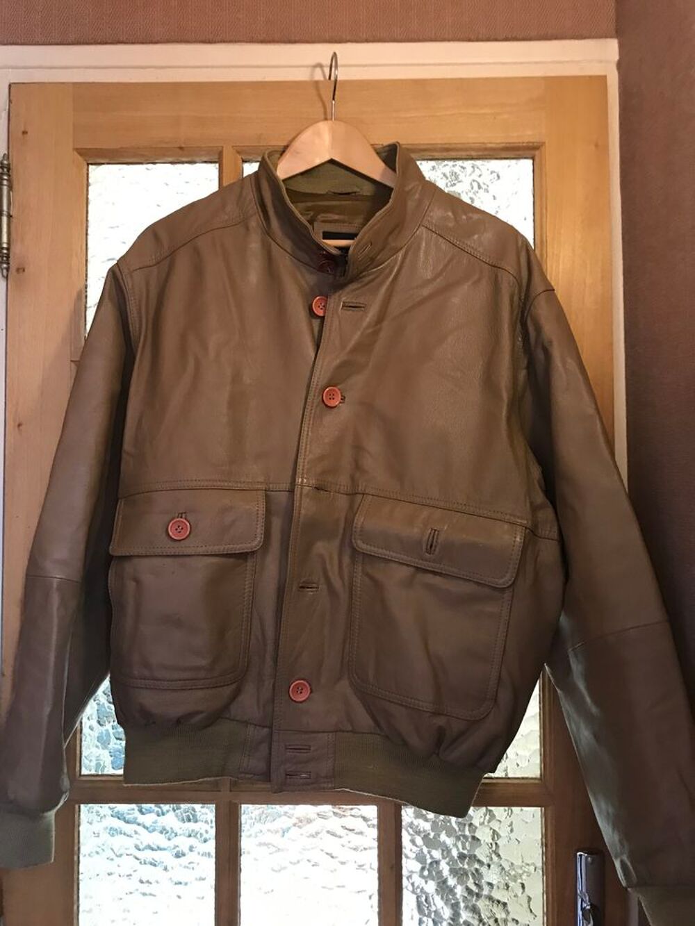 Blouson cuir de ch&egrave;vre beige Serge Hervet taille L Vêtements