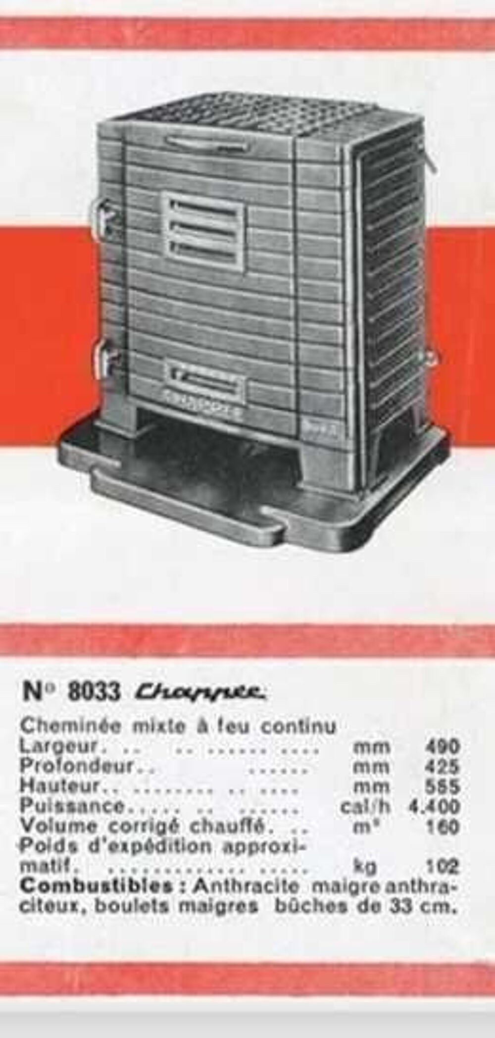 Po&ecirc;le Chapp&eacute;e 8033 ; Mixte bois/charbon ; Bon &eacute;tat 