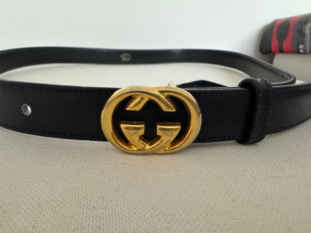 Ceinture Gucci Marmont Cuir Noir Boucle Dor&eacute;e Authentique Ta Maroquinerie