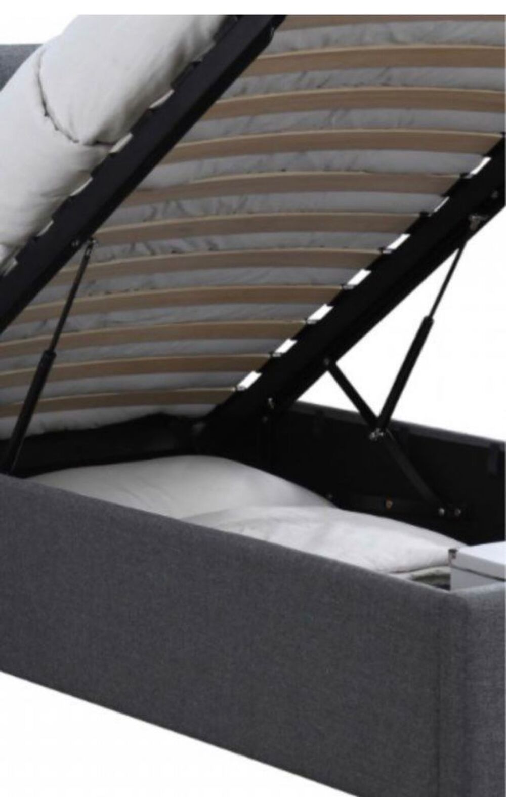 Lit coffre 90 x 200 cm avec t&ecirc;te de lit capitonn&eacute;e - Daim- Gris + Matelas Meubles