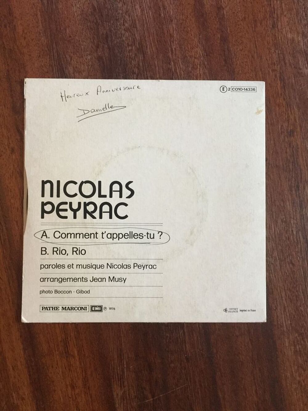 Vinyle 45 tours Nicolas Peyrac &quot; Comment t' appelles CD et vinyles