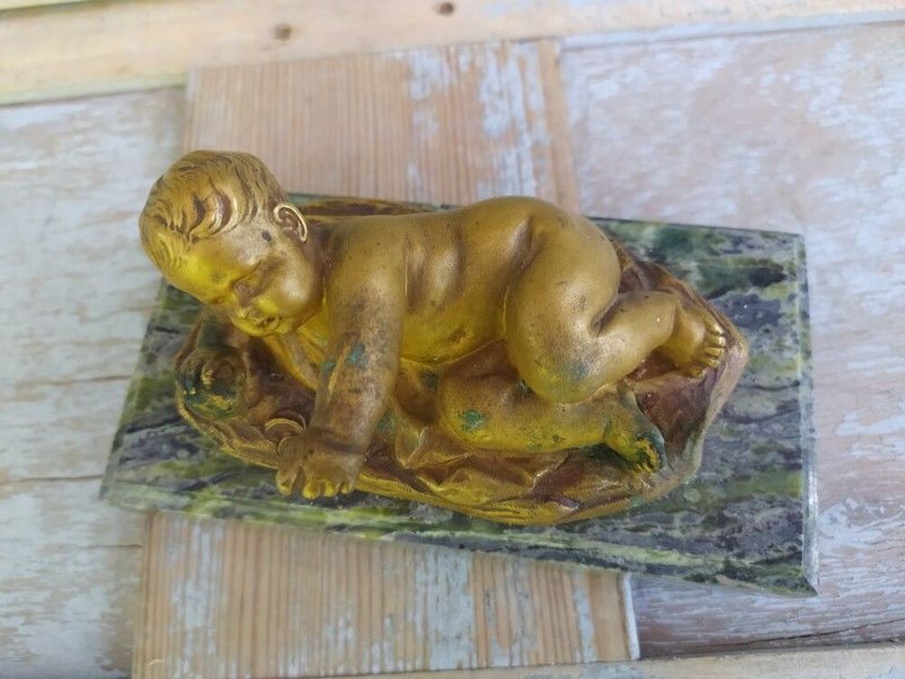 Sculpture Enfant Ch&eacute;rubin Sujet Bronze sur Socle Marbre 