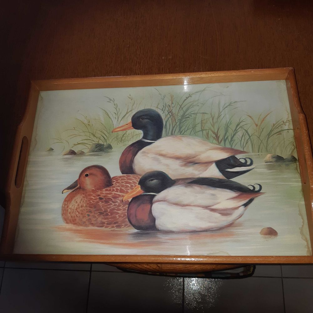 plateau en bois avec poign&eacute;es motif canard long 0m44 larg 0m30 Décoration