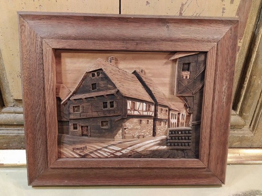 Tableau Chalet Bois Sculpt&eacute; Art Populaire Montagne Raugel Décoration