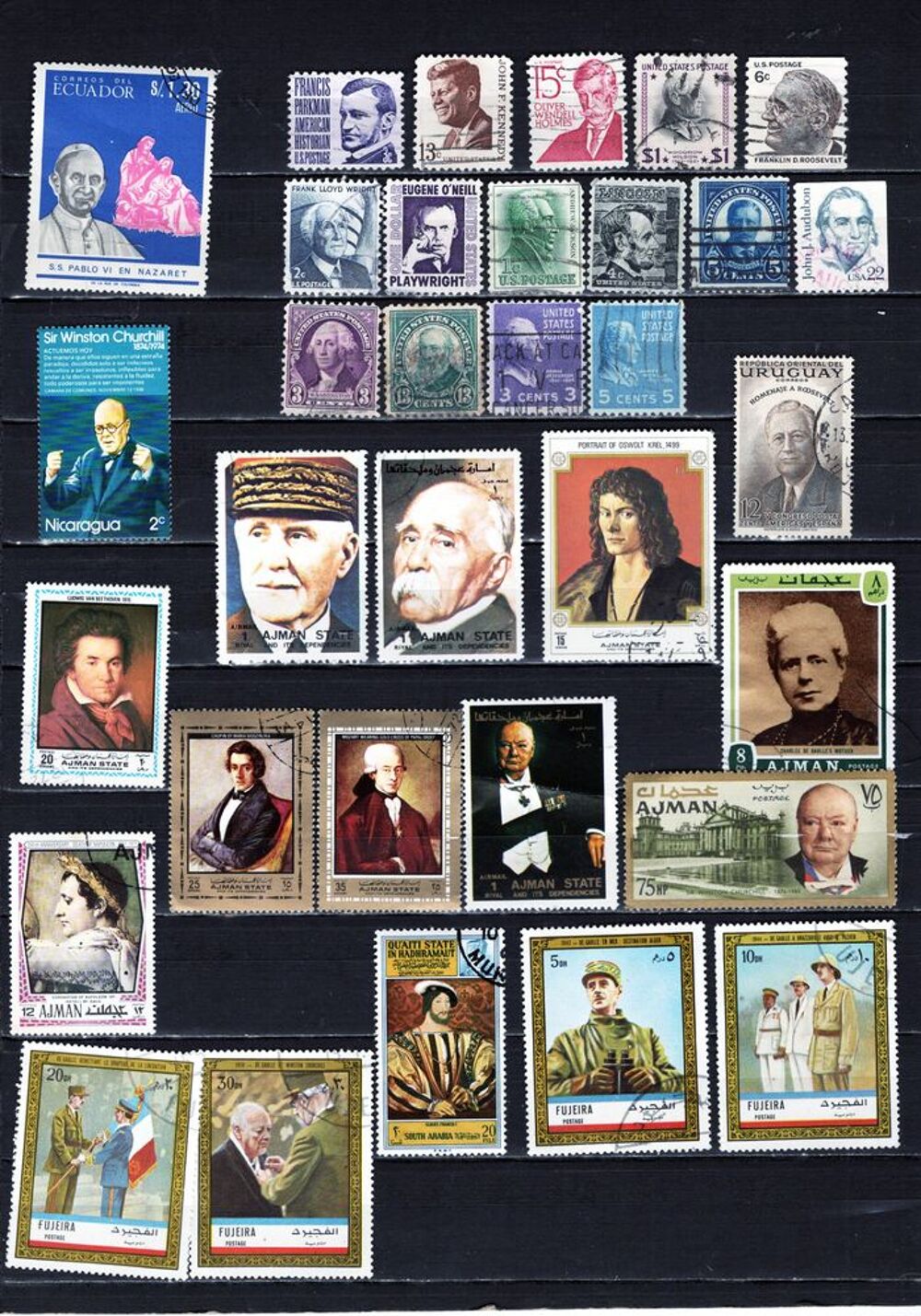 lot de 164 timbres du MONDE avec des PERSONNALITES 